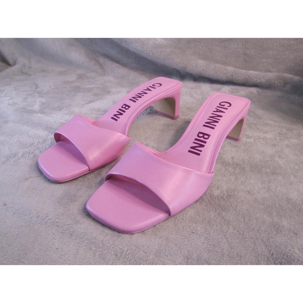 Gianni Bini Stacilie Shelly Pink Leather Square Toe Block Heel Slide Sandals 8.5